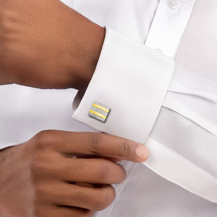 Stainless Steel Yellow Cufflinks French Tuxedo Shirt Cuff Links Set for Men