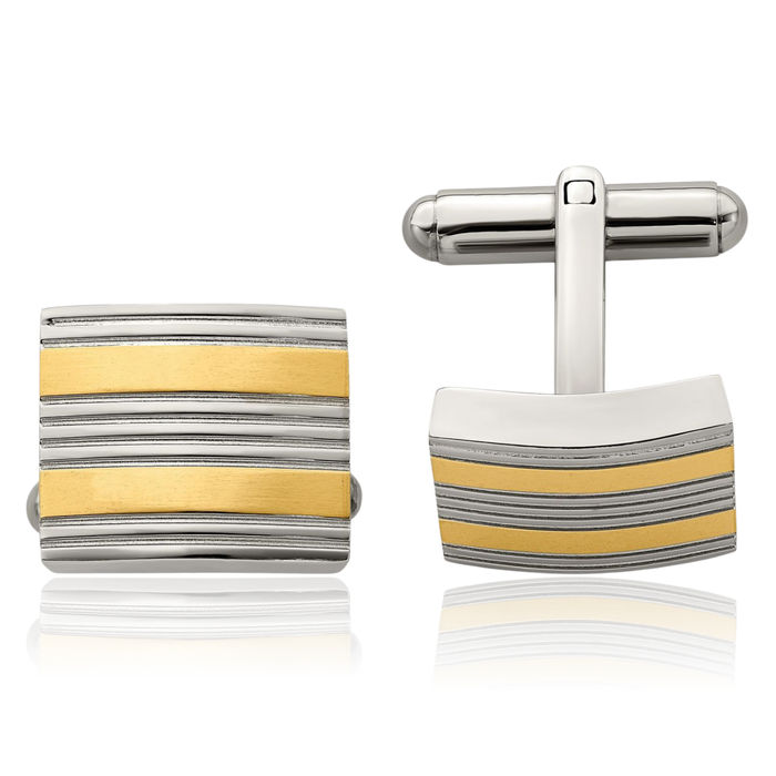 Stainless Steel Yellow Cufflinks French Tuxedo Shirt Cuff Links Set for Men