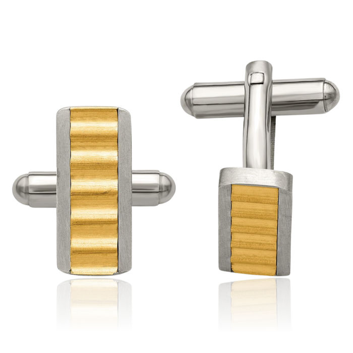 Stainless Steel Yellow Cufflinks French Tuxedo Shirt Cuff Links Set for Men