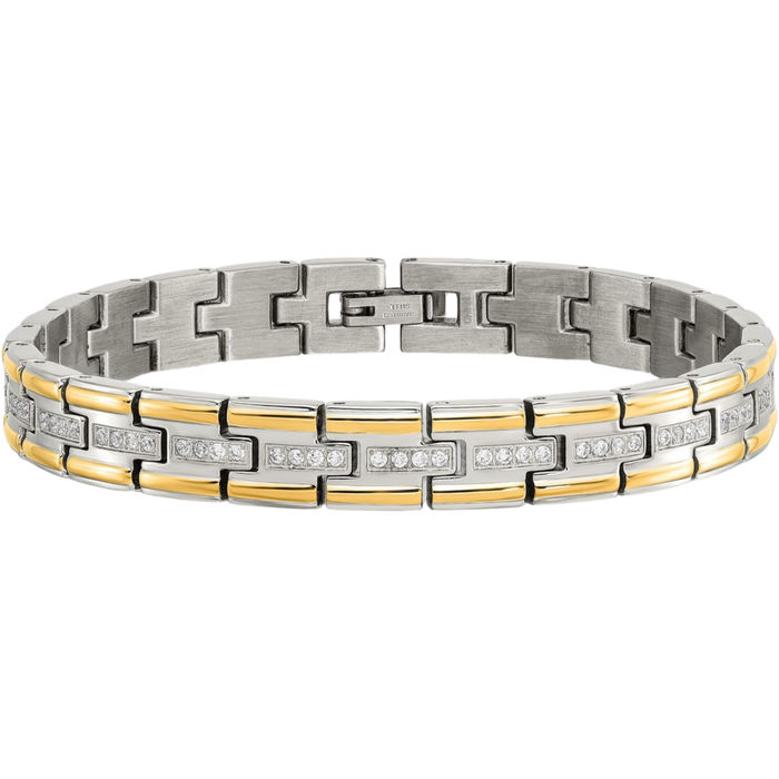 Stainless Steel Yellow Cubic Zirconia CZ Link Chain Bracelet