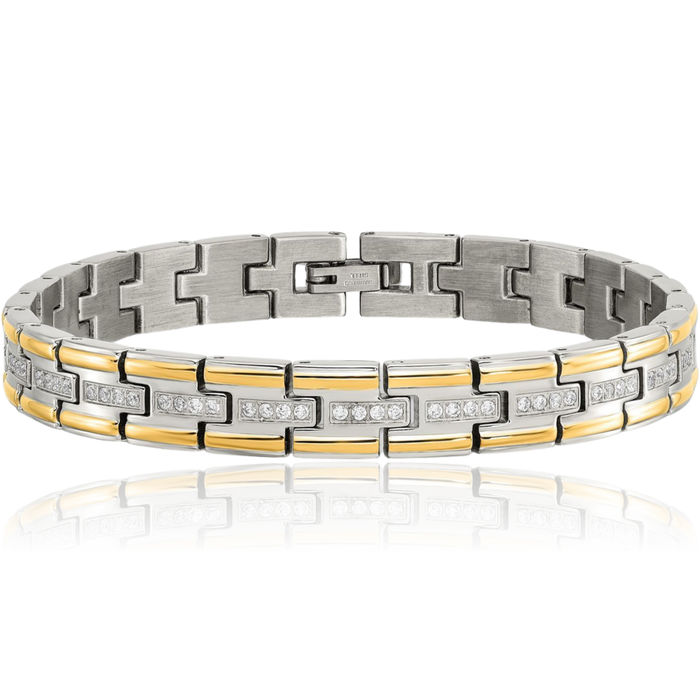 Stainless Steel Yellow Cubic Zirconia CZ Link Chain Bracelet