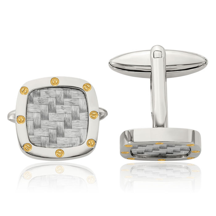 Stainless Steel Yellow Grey Carbon Fiber Cufflinks French Tuxedo Shirt Cuff Links Set for Men