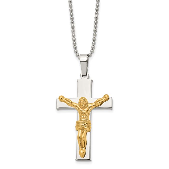 Stainless Steel Yellow Jesus Crucifix Cross Necklace - Picture 6 of 11