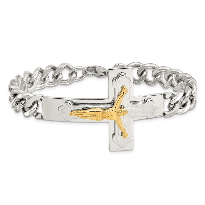 Stainless Steel Yellow Jesus Crucifix Cross Charm Bracelet - Picture 9 of 12