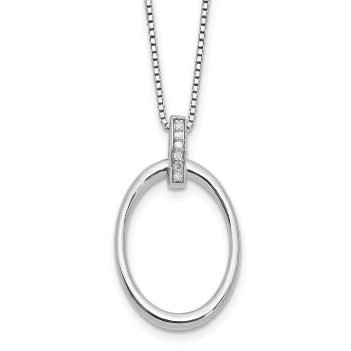 925 Sterling Silver Diamond Oval Chain Geometric Necklace In