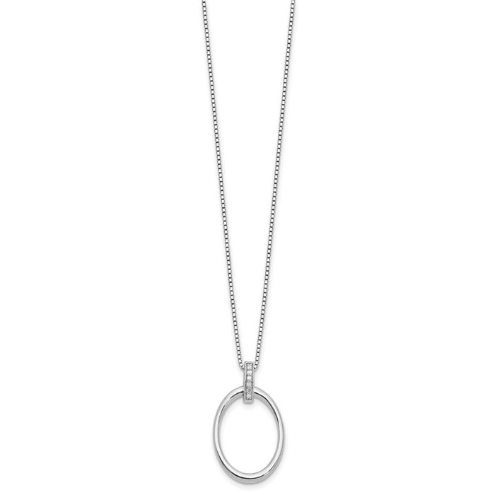 925 Sterling Silver Diamond Oval Chain Geometric Necklace In