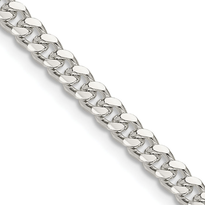 925 Sterling Silver 4mm Side Curb Link Chain Necklace