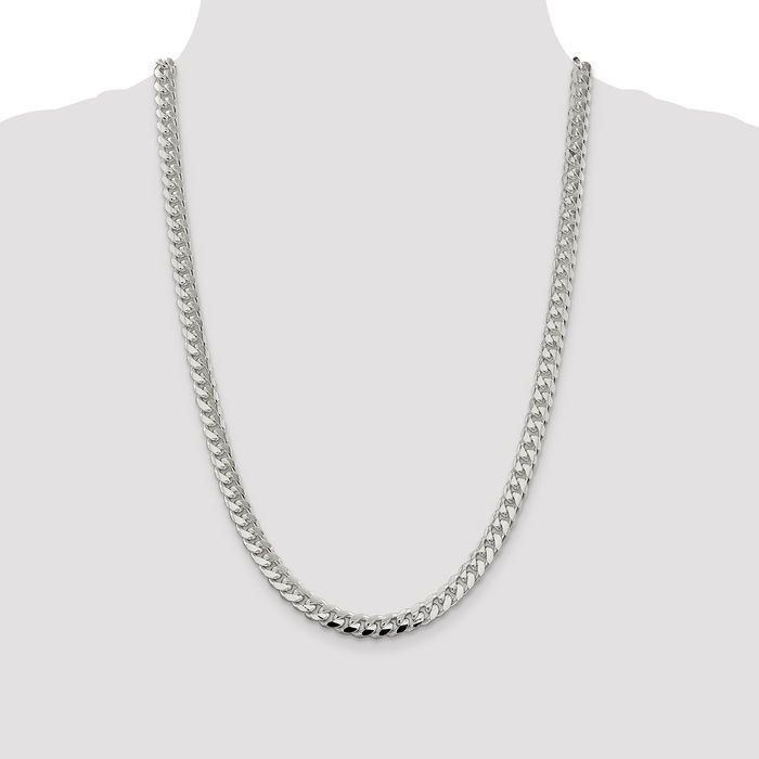 925 Sterling Silver 7.35mm Side Curb Link Chain Necklace