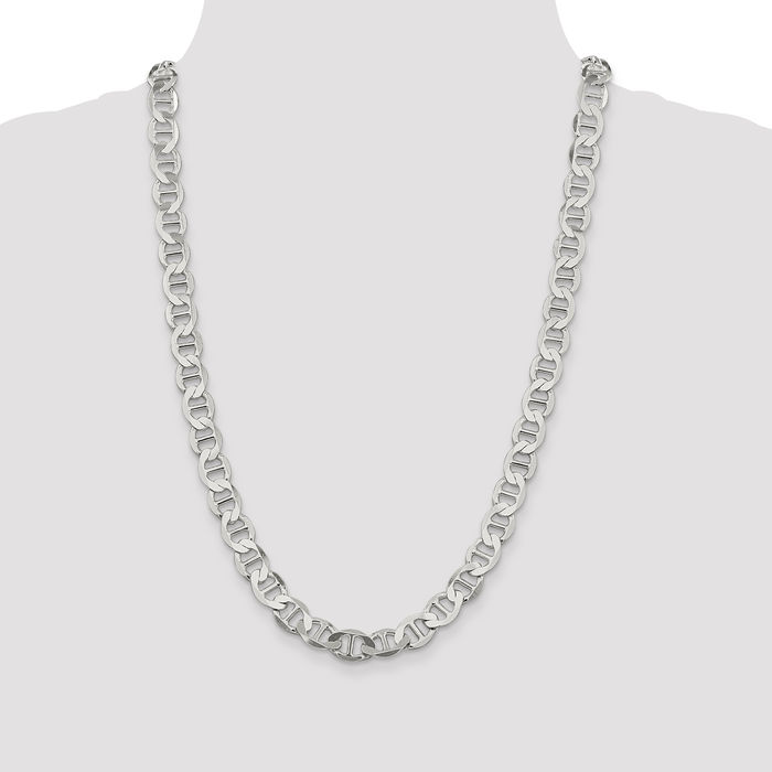 925 Sterling Silver 9.95mm Anchor Mariner Link Chain Necklace