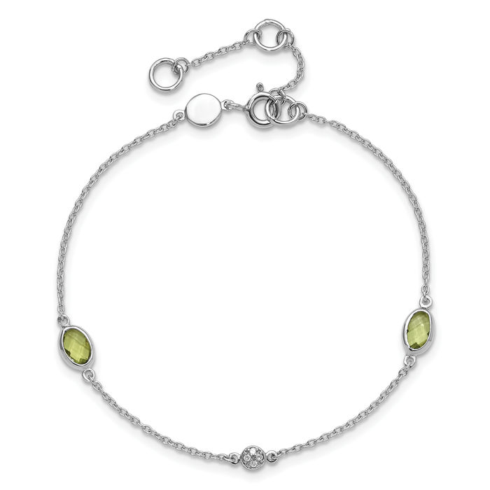 925 Sterling Silver Diamond Peridot Tennis Bracelet - Picture 8 of 12