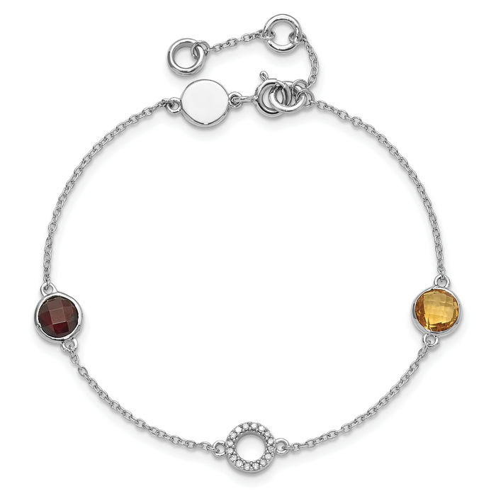 925 Sterling Silver Diamond Yellow Orange Citrine Red Garnet Chain Gemstone Tennis Bracelet