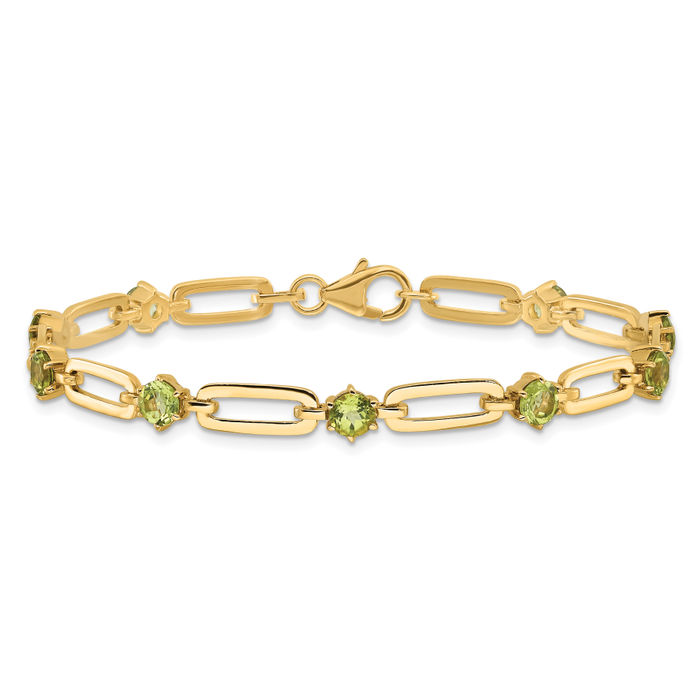 925 Sterling Silver Gold 5mm Peridot Paperclip Link Chain Bracelet - Picture 11 of 12
