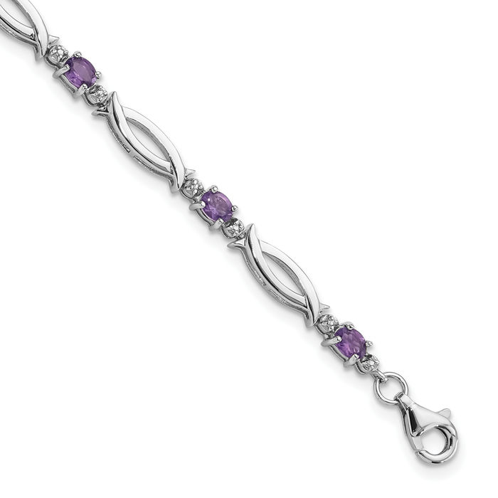 925 Sterling Silver Purple Amethyst Diamond Chain Gemstone Tennis Bracelet