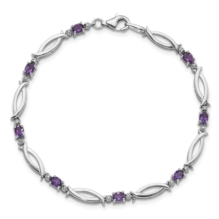 925 Sterling Silver Purple Amethyst Diamond Chain Gemstone Tennis Bracelet