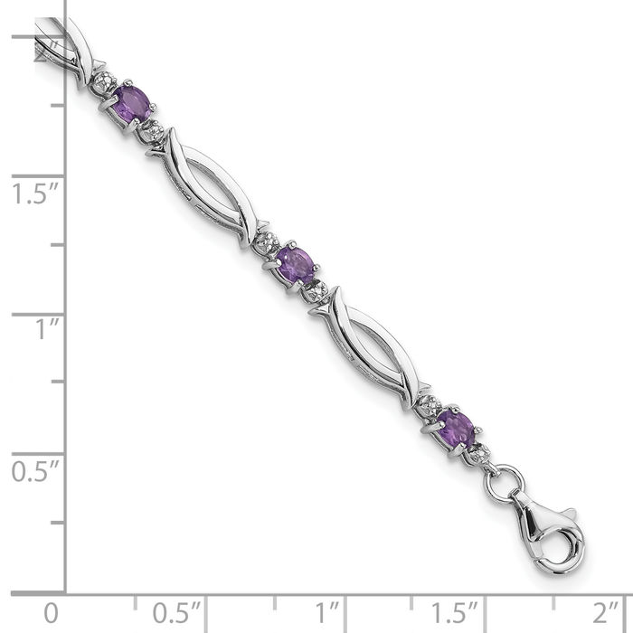 925 Sterling Silver Purple Amethyst Diamond Chain Gemstone Tennis Bracelet