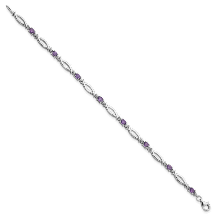 925 Sterling Silver Purple Amethyst Diamond Chain Gemstone Tennis Bracelet