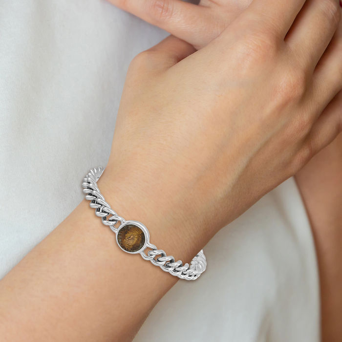 925 Sterling Silver Bronze Coin Chain Bracelet