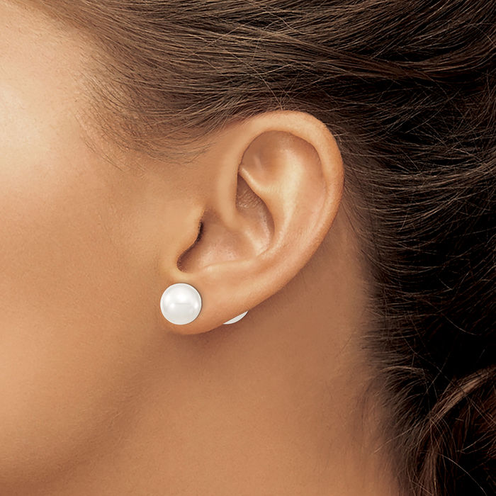 925 Sterling Silver 10mm 11mm White Shell Pearl Stud Earrings
