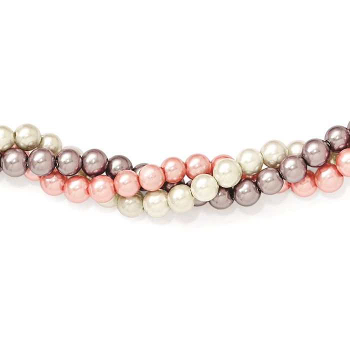 925 Sterling Silver 4mm White Pink Purple Shell Pearl Chain Necklace