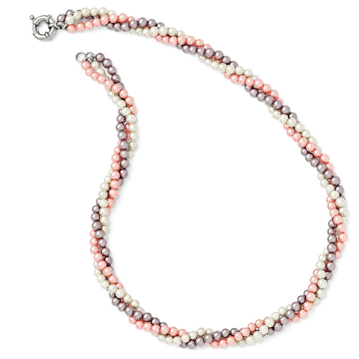 925 Sterling Silver 4mm White Pink Purple Shell Pearl Chain Necklace