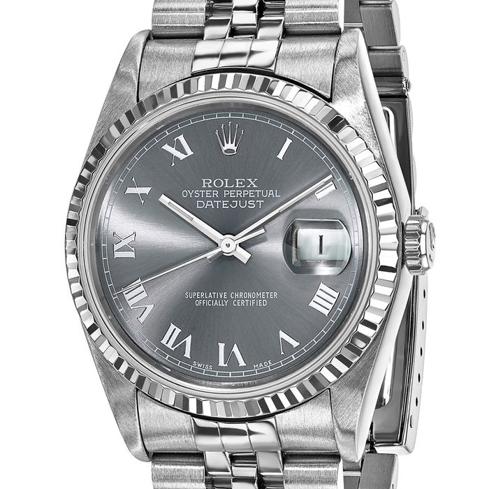 Pre Owned Rolex Steel 36mm Grey Roman Diamond Datejust Watch