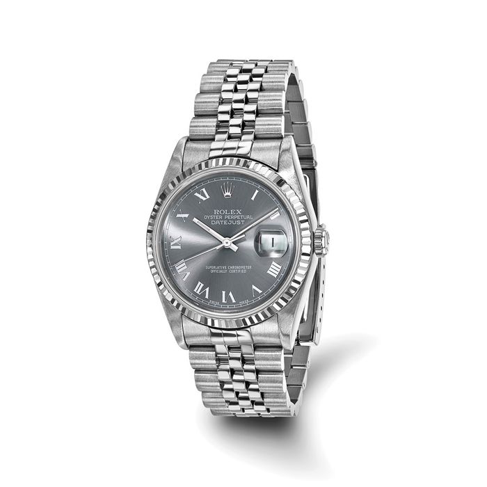 Pre Owned Rolex Steel 36mm Grey Roman Diamond Datejust Watch