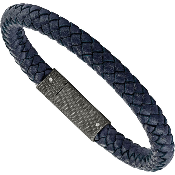 Tainless Steel Blue Braided Chain Leather Bracelet