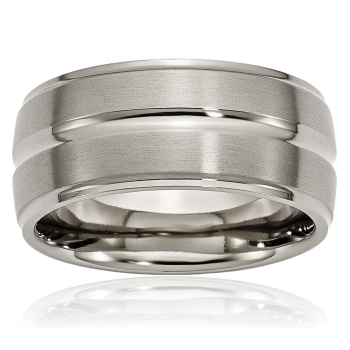 Titanium 10mm Ridged Edge Wedding Band Ring