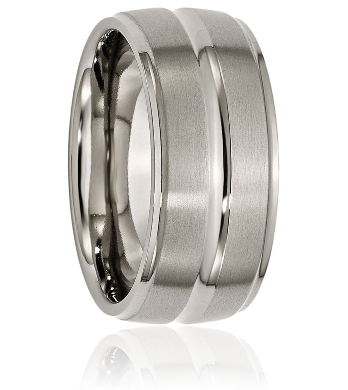 Titanium 10mm Ridged Edge Wedding Band Ring