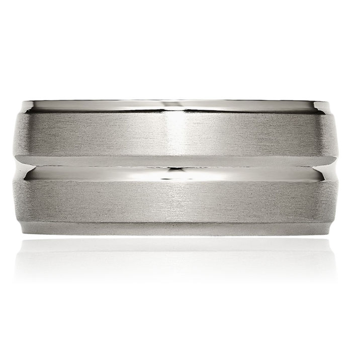 Titanium 10mm Ridged Edge Wedding Band Ring