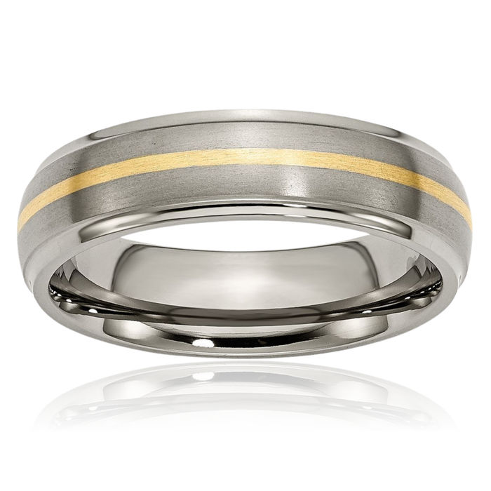 Titanium 14K Gold 6mm Ridged Edge Wedding Band Ring