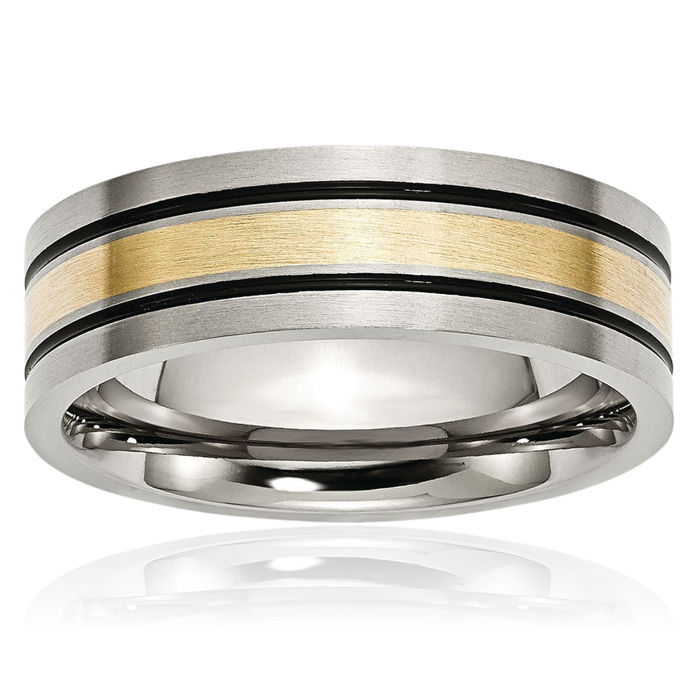 Titanium Vintage 14K Gold 7mm Wedding Band Ring