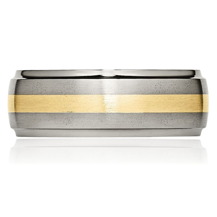 Titanium 14K Gold 8mm Ridged Edge Wedding Band Ring