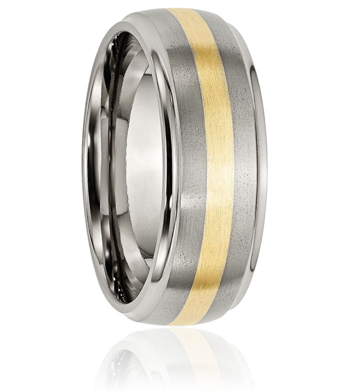 Titanium 14K Gold 8mm Ridged Edge Wedding Band Ring