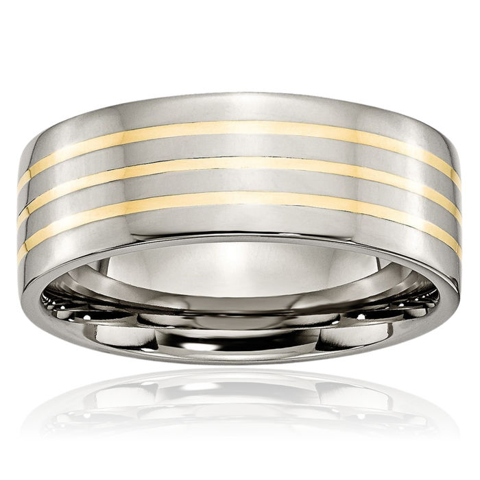 Titanium 14K Gold 8mm Wedding Band Ring