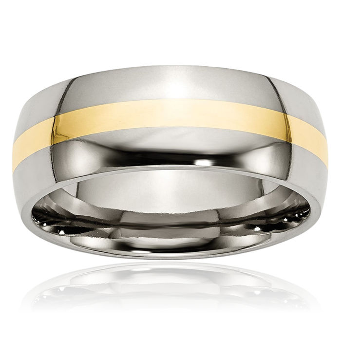 Titanium 14K Gold 8mm Wedding Band Ring