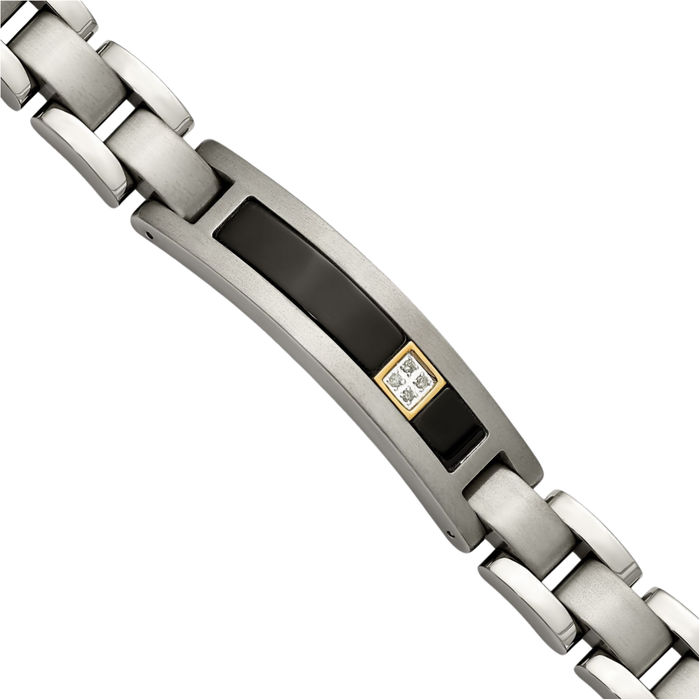 Titanium 14K Gold Black Onyx Diamond Tennis Bracelet