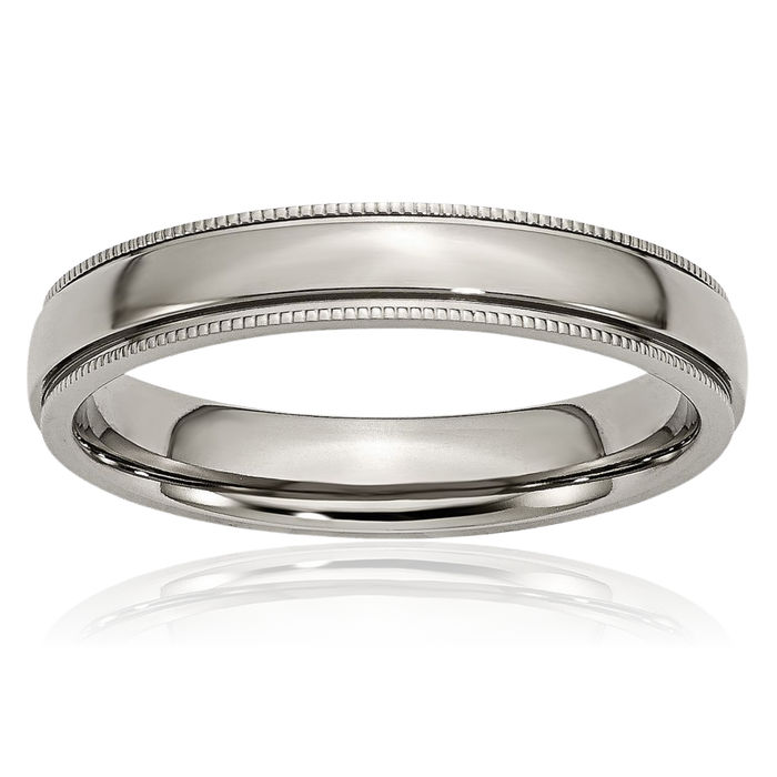 Titanium 4mm Beaded Edge Plain Classic Wedding Band Ring