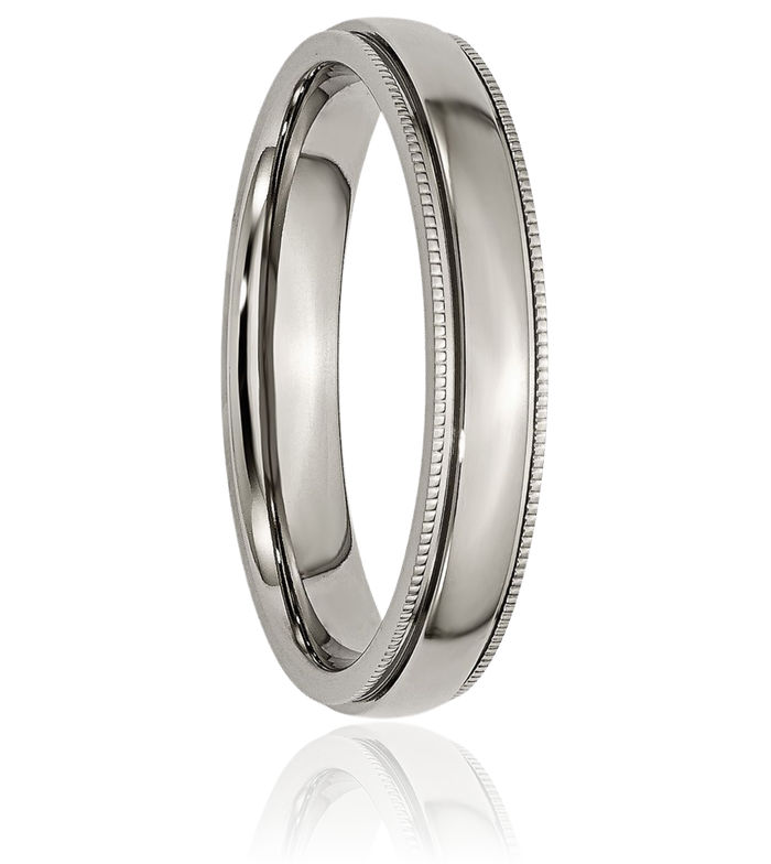 Titanium 4mm Beaded Edge Plain Classic Wedding Band Ring