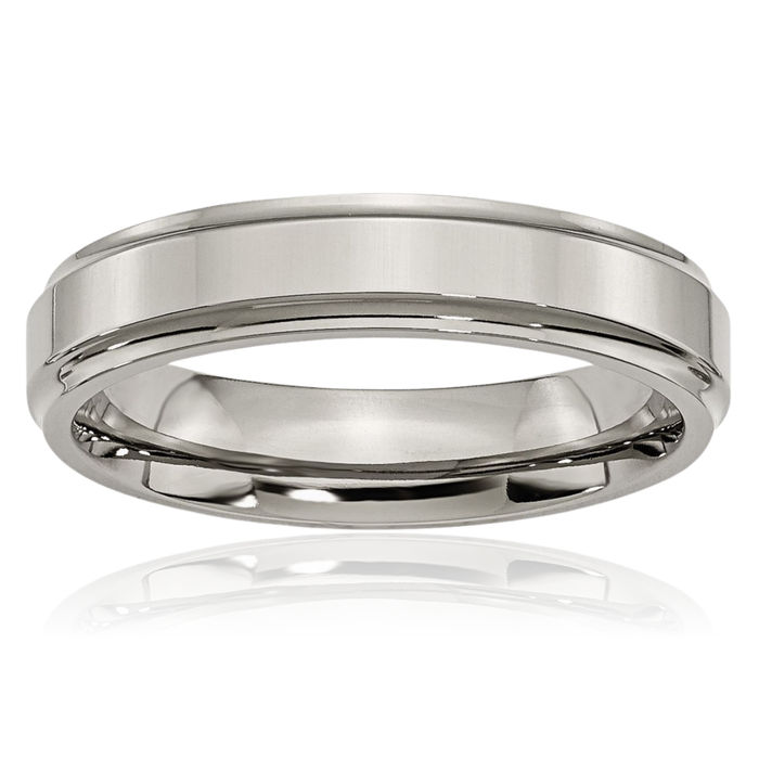 Titanium 5mm Ridged Edge Plain Classic Wedding Band Ring