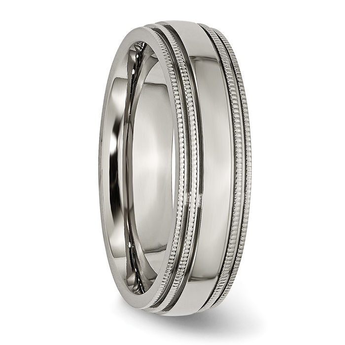 Titanium 6mm Beaded Edge Plain Classic Wedding Band Ring