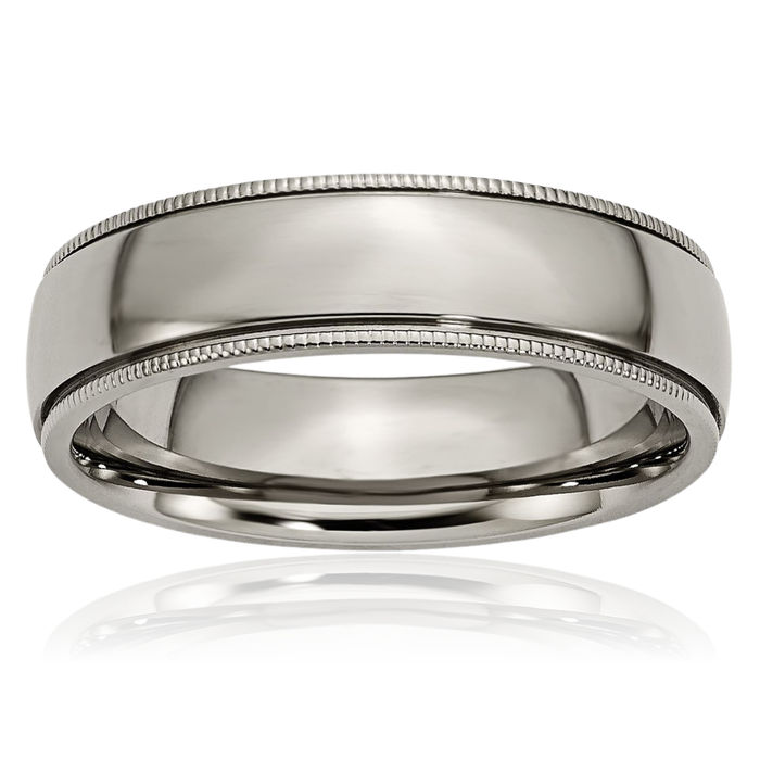 Titanium 6mm Beaded Edge Plain Classic Wedding Band Ring