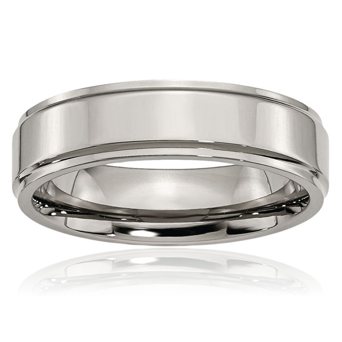 Titanium 6mm Ridged Edge Plain Classic Wedding Band Ring