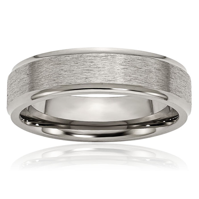 Titanium 6mm Ridged Edge Plain Classic Wedding Band Ring