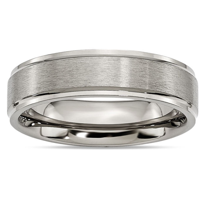 Titanium 6mm Ridged Edge Plain Classic Wedding Band Ring