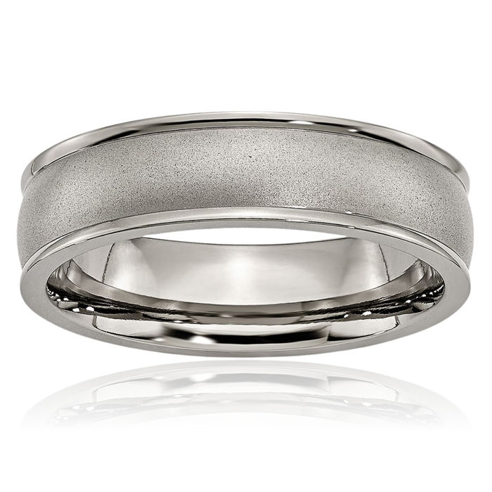 Titanium 6mm Ridged Edge Plain Classic Wedding Band Ring