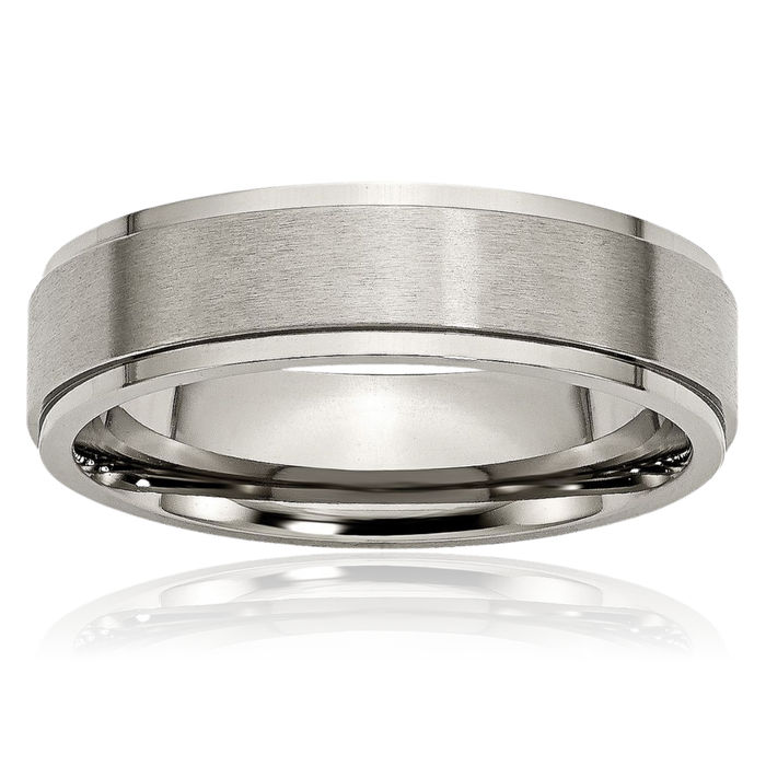 Titanium 6mm Ridged Edge Plain Classic Wedding Band Ring