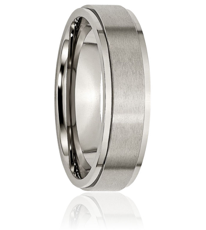 Titanium 6mm Ridged Edge Plain Classic Wedding Band Ring