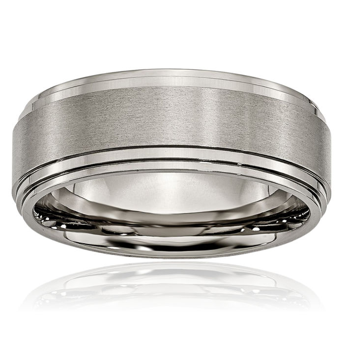 Titanium 8mm Double Step Ridged Edge Plain Classic Wedding Band Ring