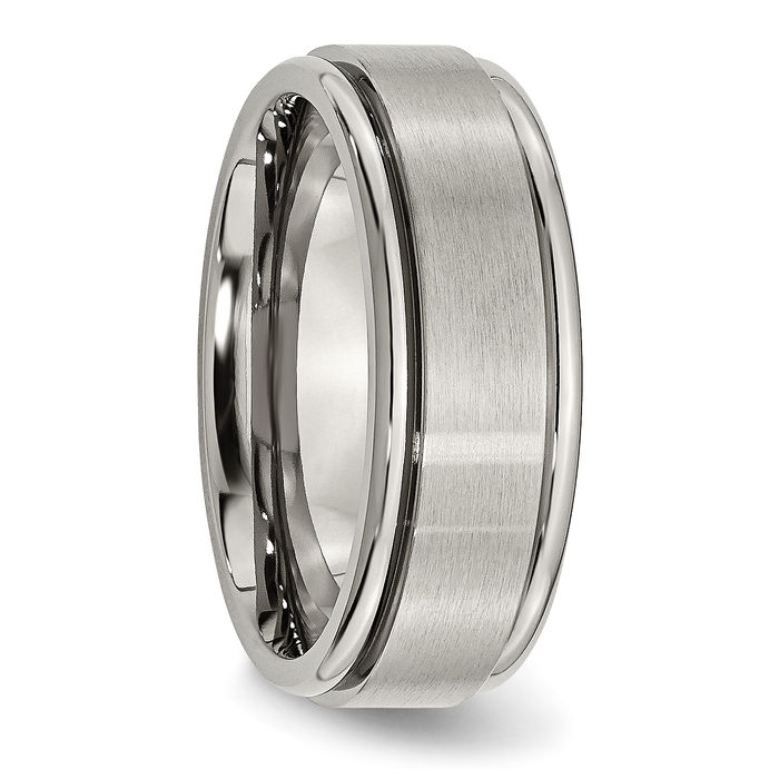 Titanium 8mm Ridged Edge Plain Classic Wedding Band Ring